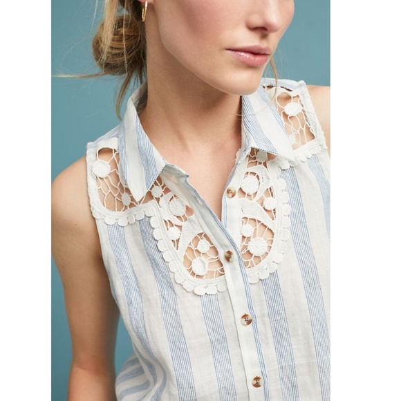 Anthropologie Edinboro Sleeveless Linen Buttondown - Picture 2 of 8